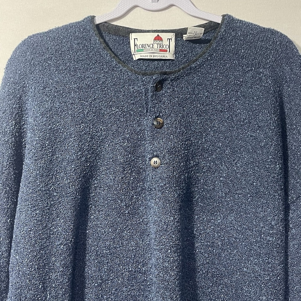 VINTAGE Florence Tricot - Wool Blend Pullover Henley Sweater BlueGreen Men's Lrg
